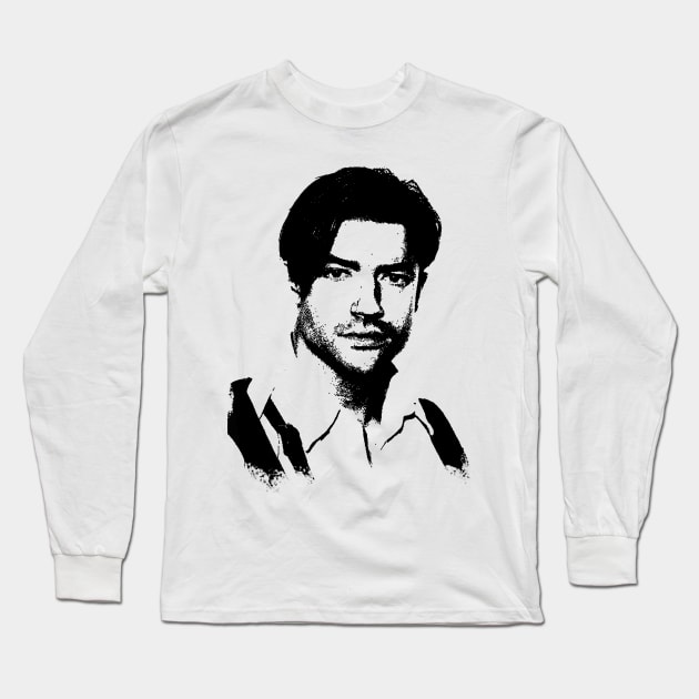 Brendan Fraser Portrait Pop Art Long Sleeve T-Shirt by phatvo